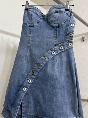 Kittenish Denim Strapless Dress